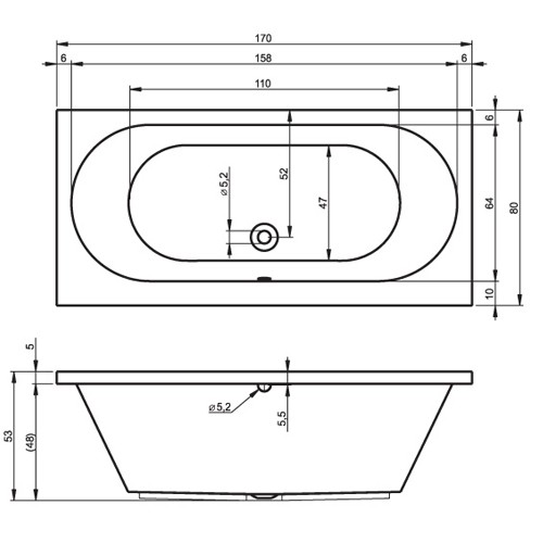 Riho Rechteck-Badewanne Carolina 170x80 cm / weiß B055001005 AKTIONSPREIS