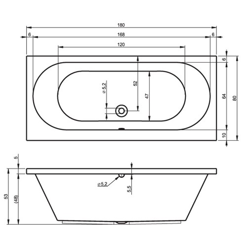 Riho Rechteck-Badewanne Carolina 180x80 cm / weiß B056001005 AKTIONSPREIS