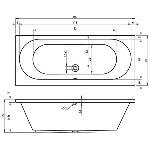 Riho Rechteck-Badewanne Carolina 190x80 cm / weiß B057001005 AKTIONSPREIS