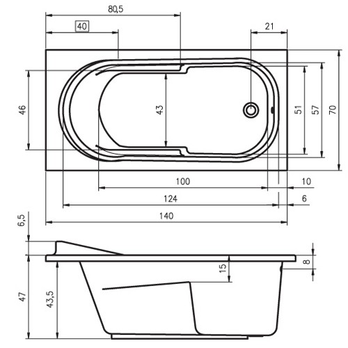 Riho Rechteck-Badewanne Columbia 140x70 cm / weiß BA05005