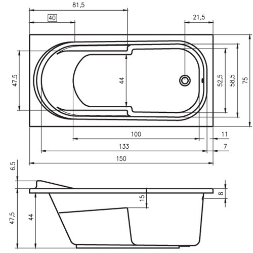 Riho Rechteck-Badewanne Columbia 150x75 cm / weiß BA02005