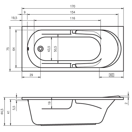 Riho Rechteck-Badewanne Future 170x75 cm / weiß BC28005