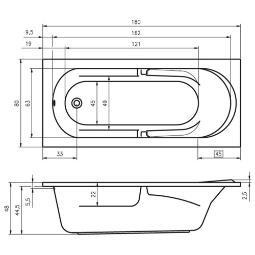 Riho Rechteck-Badewanne Future 180x80 cm / weiß BC31005