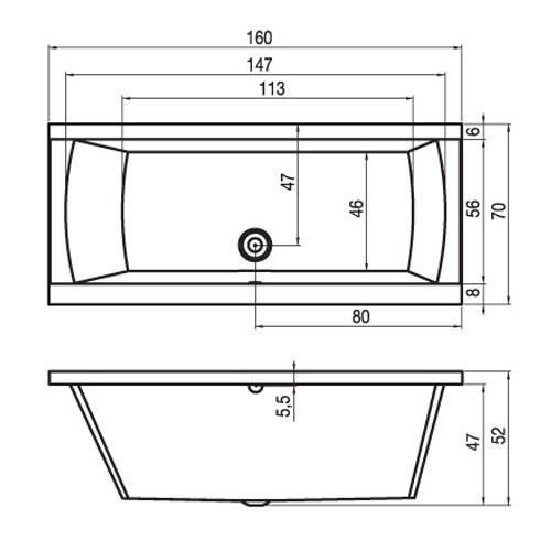 Riho Rechteck-Badewanne Jersey 160x70/weiß glänzend BA71005
