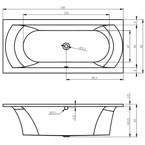 Riho Rechteck-Badewanne Lima 150x70 cm / weiß BB40005