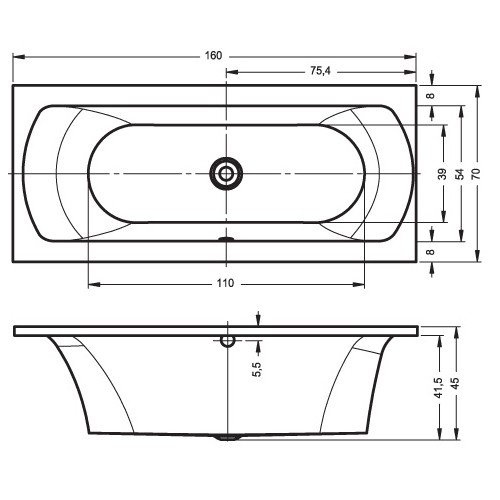 Riho Rechteck-Badewanne Lima 160x70 cm / weiß B050001005 AKTIONSPREIS