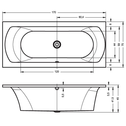 Riho Rechteck-Badewanne Lima 170x75 cm / weiß BB44005