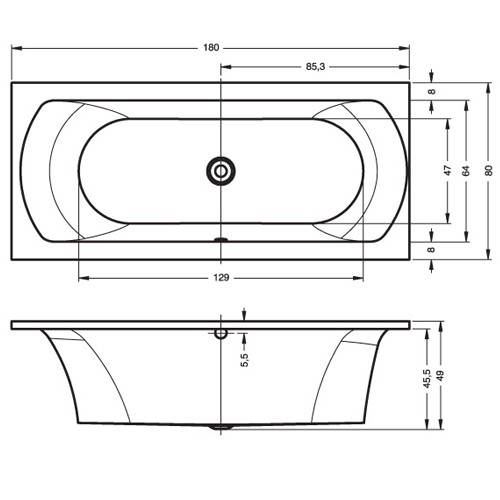 Riho Rechteck-Badewanne Lima 180x80 cm / weiß BB46005