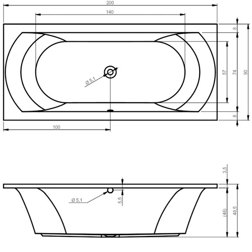 Riho Rechteck-Badewanne Lima 200x90 cm / weiß B054001005 AKTIONSPREIS