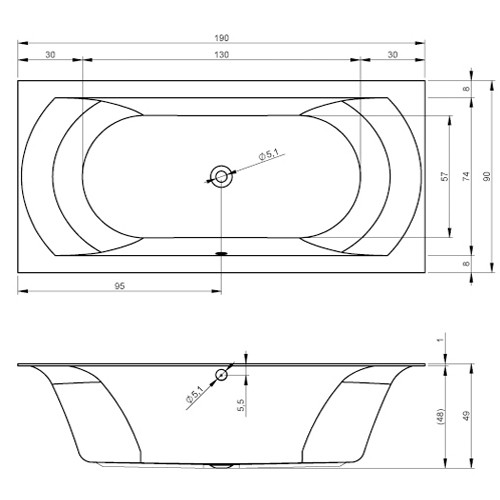 Riho Rechteck-Badewanne Linares 190x90 BT48005