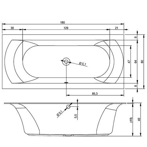 Riho Rechteck-Badewanne Linares seidenmatt weiß 180x80,  BT46105