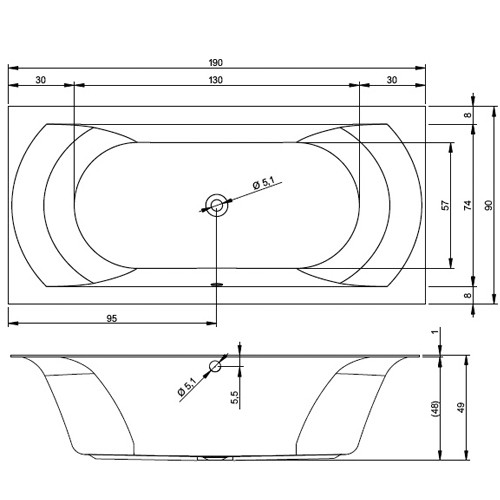 Riho Rechteck-Badewanne Linares seidenmatt weiß 190x90,  BT48105