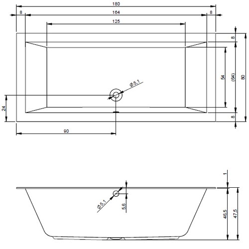 Riho Rechteck-Badewanne Lugo 180x80  flachen Rand 10mm, weiß B133001005 AKTIONSPREIS
