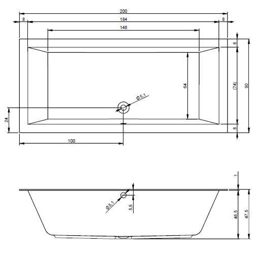 Riho Rechteck-Badewanne Lugo 200x90/weiß glänzend B137001005 AKTIONSPREIS