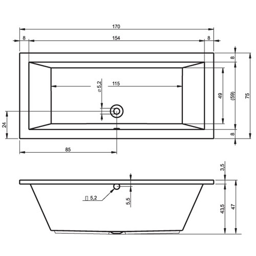 Riho Rechteck-Badewanne Lusso 170x75 cm / weiß B007001005 AKTIONSPREIS