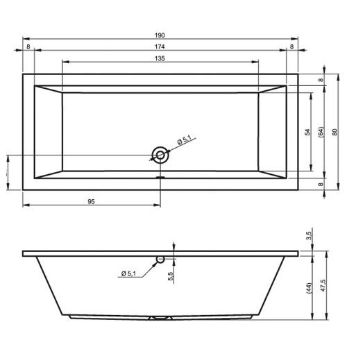 Riho Rechteck-Badewanne Lusso 190x80 cm / weiß B015001005 AKTIONSPREIS