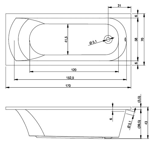 Riho Rechteck-Badewanne Miami 170x70 cm / weiß B060001005 AKTIONSPREIS
