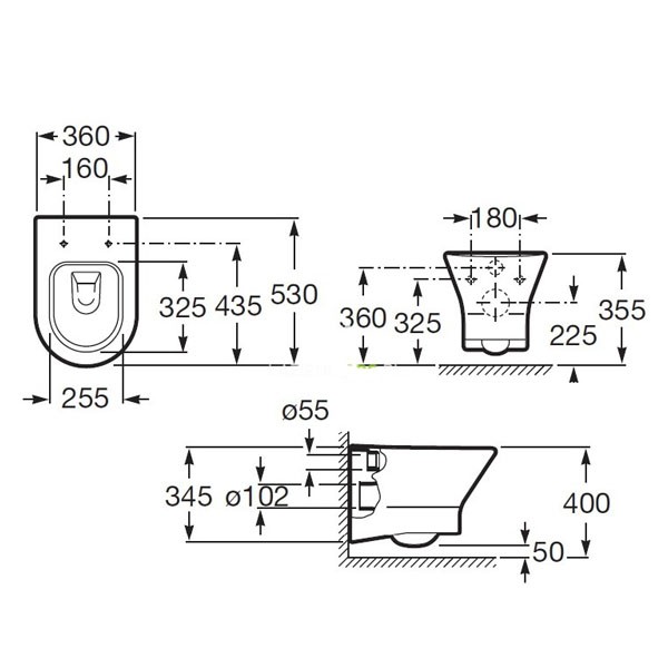 Roca WC-Pack Nexo, 360x535x345, wandhängend, mit WC-Sitz, weiß 