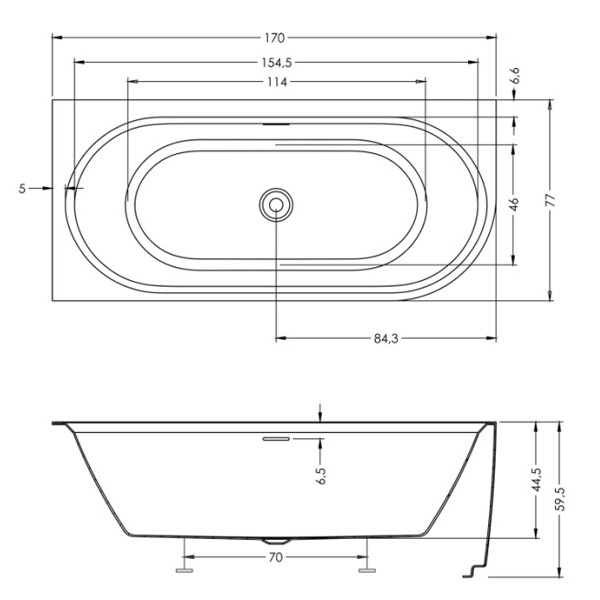 Admire Corner rechts, acryl bad, 170x77, hoogglans wit