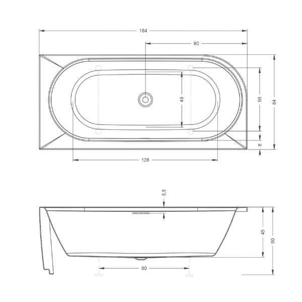 Admire CORNER LINKS 184x84 wit hoogglans - incl. sifon+pootset