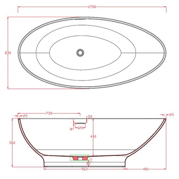 Rocky Egg Freistehende Wanne 1750x830x560mm  