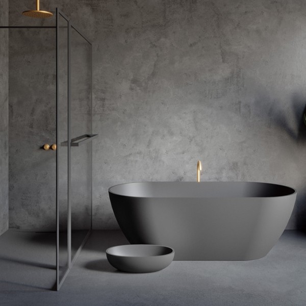 Navarra solid bad incl sifon, 170x80, anthraciet mat