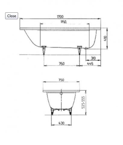 Rocky Stahlbadewanne Kaldewei Model 271, 170x75cm 2,6mm Rechteck weiß