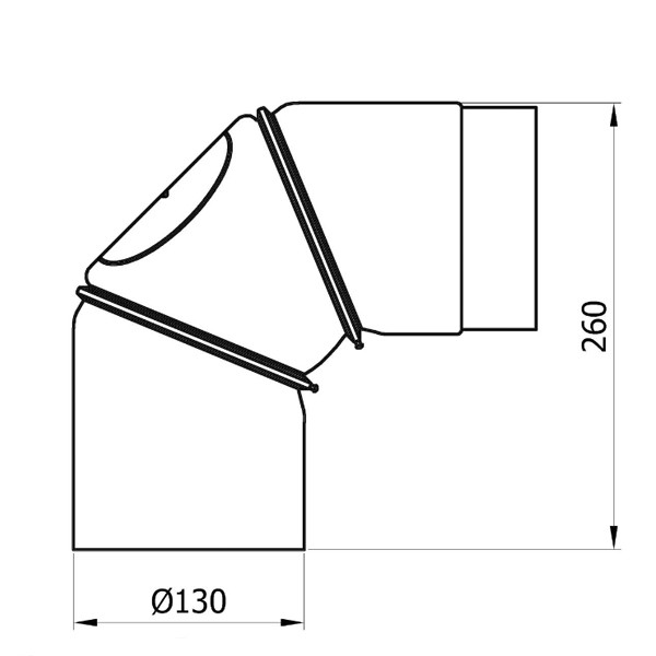 Rockytherm verstellbarer Rauchrohrbogen 0°- 90°, DM130, Farbe: Grau
