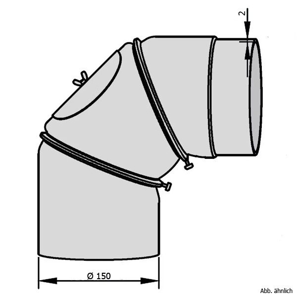 Rockytherm verstellbarer Rauchrohrbogen mit Reinigungsöffnung 0°- 90°, DM150, Farbe: Schwarz