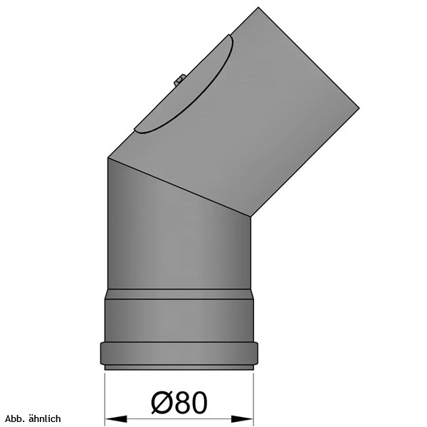 Rocky Zweiteiliger Rauchrohrbogen 45° mit Reinigungsöffnung, DM80, Farbe: Schwarz