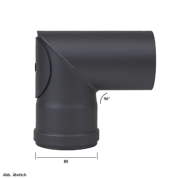 Rocky Zweiteiliger Rauchrohrbogen 90° mit Reinigungsöffnung, DM80, Farbe: Schwarz