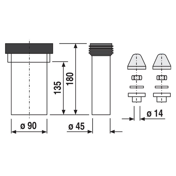 SANIT WC Anschlussgarnitur 180 mm,DN 90 komplett