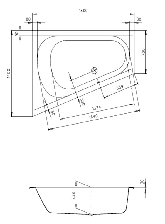 Wannenset Hoesch ProCasa rechts 180x140x70x44