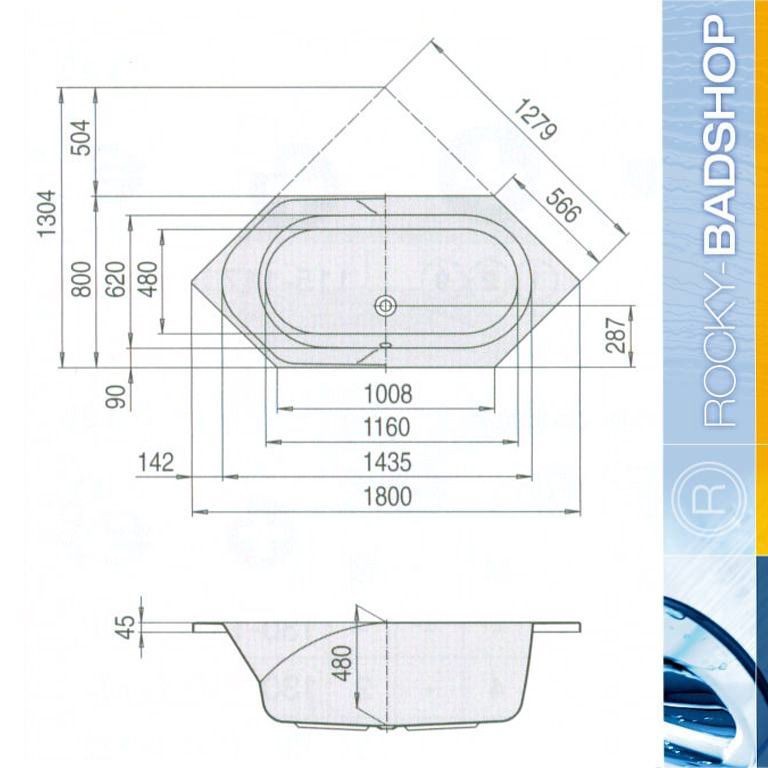 Wannenset Hoesch Spectra 6-Eck 1800x800