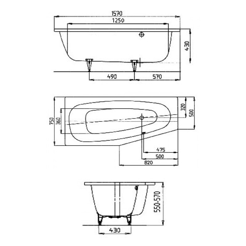 Wannenset Kaldewei Advantage Mini rechts 1570x750