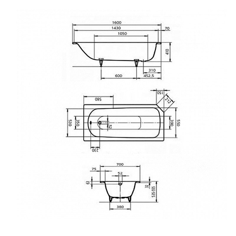 Wannenset Kaldewei Advantage Saniform V3 1600x700