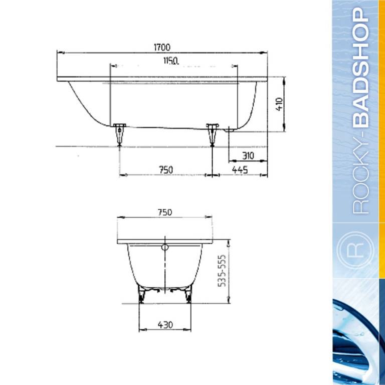 Wannenset Rocky Acryl-Badewanne 170x70x43cm