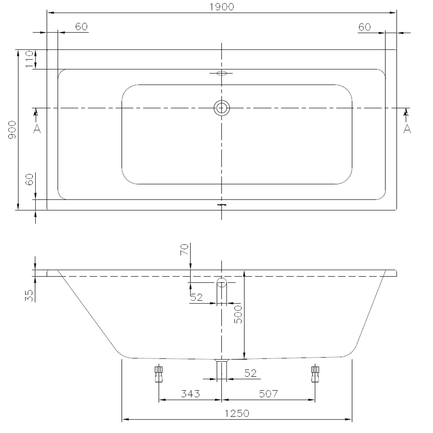 Wannenset Villeroy & Boch Subway Duo 1900x900