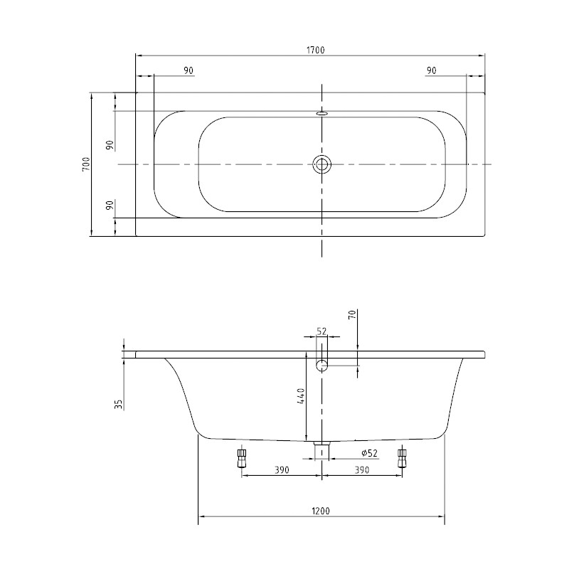 Wannenset Villeroy & Boch Loop & Friends Duo Rechteck 170x70