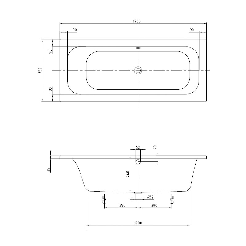 Wannenset Villeroy & Boch Loop & Friends Duo Rechteck 170x75