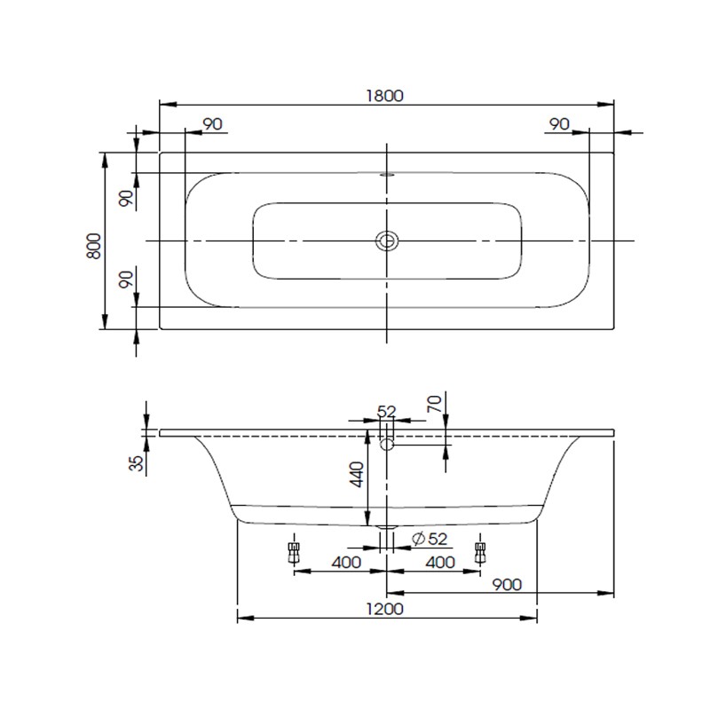 Wannenset Villeroy & Boch Loop & Friends Duo Rechteck 180x80