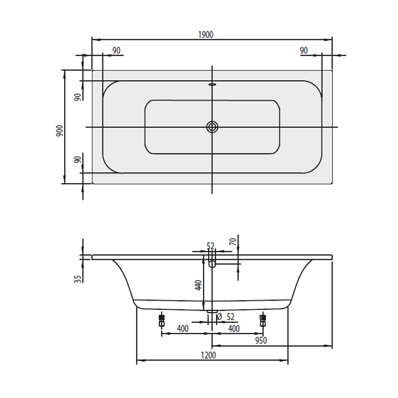 Wannenset Villeroy & Boch Loop & Friends Duo Rechteck 190x90