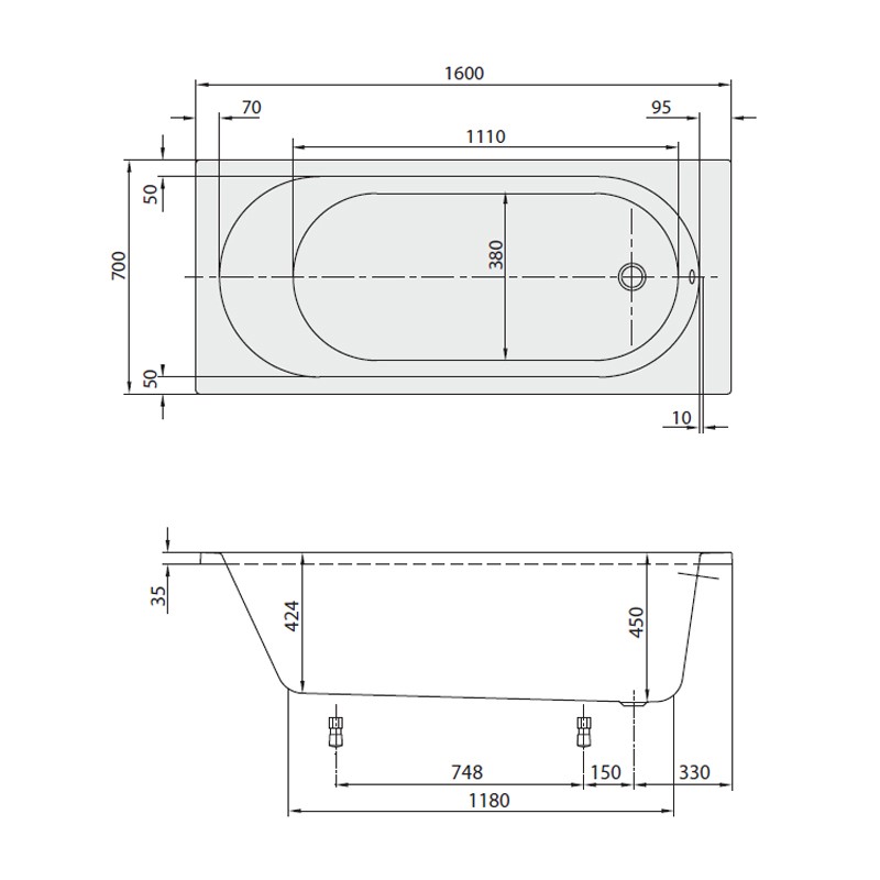 Wannenset Villeroy & Boch O.novo Solo Rechteck 160x70