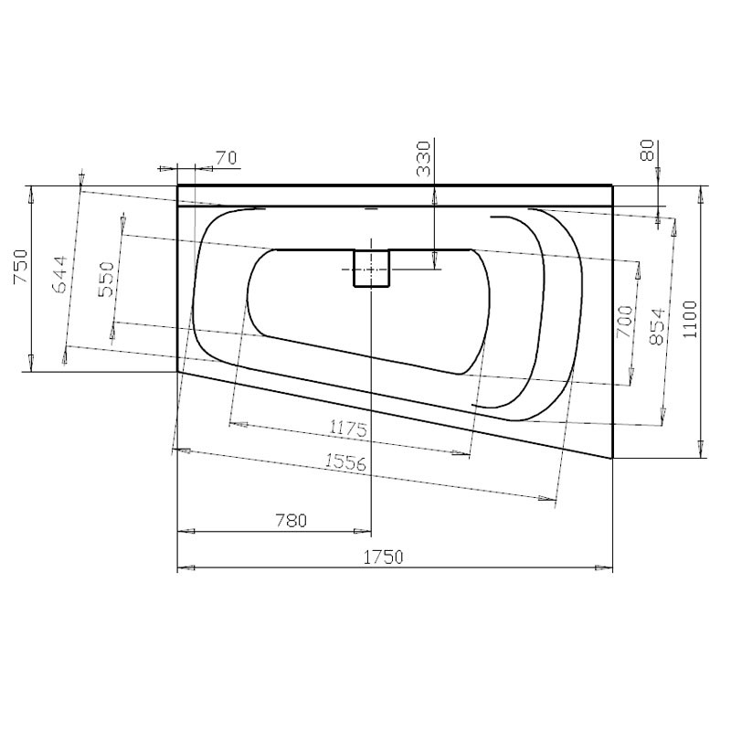 Wannenset Hoesch Badewanne Thasos Trapez 1750x1100 rechts