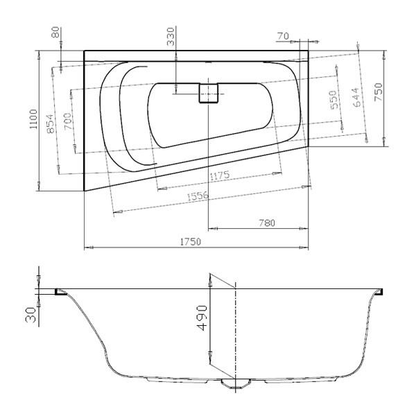 Wannenset Hoesch Badewanne Thasos Trapez 1750x1100 links