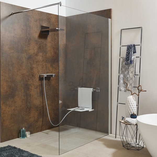 SPRINZ Rocky-Line I Walk-in Duschabtrennung, 1400 x 2100, teilgerahmt, verschiedene Profilfarben, IP31.2