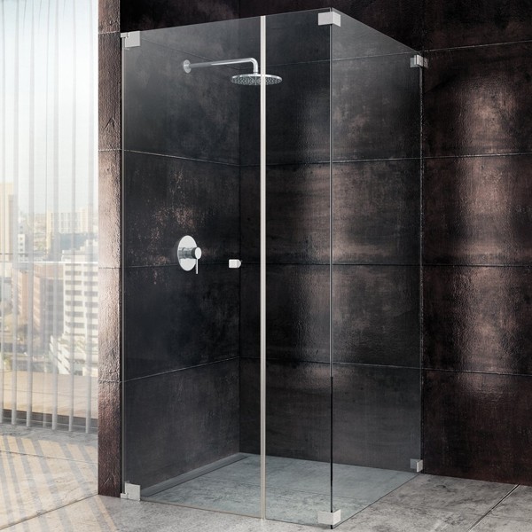 SPRINZ Rocky-Line O Duschabtrennung 900 x 900 x 2000, Pendeltür oder Drehtür mit Festteil, eine Seitenwand, verschiedene Profilfarben, O17.9