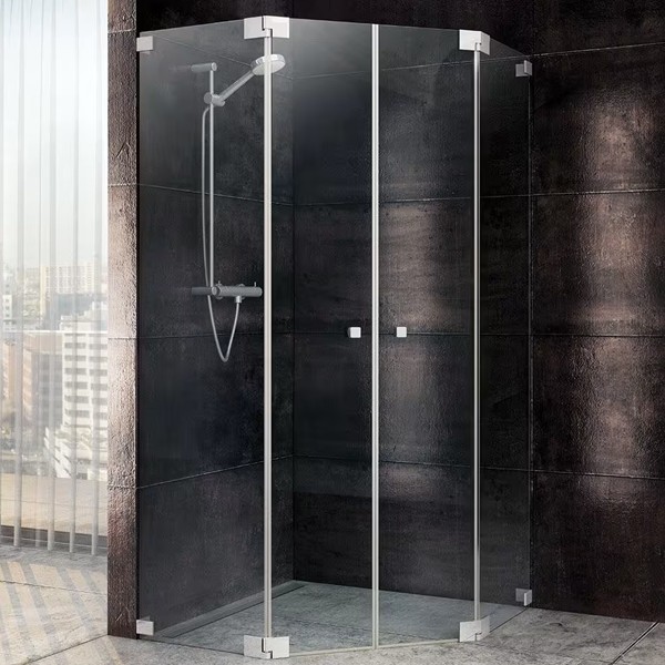 SPRINZ Rocky-Line O Duschabtrennung, Fünfeckdusche, Eckeinstieg mit Pendeltüren und zwei Festteilen, 1000 x 1000 x 2000, verschiedene Profilfarben, O52.0