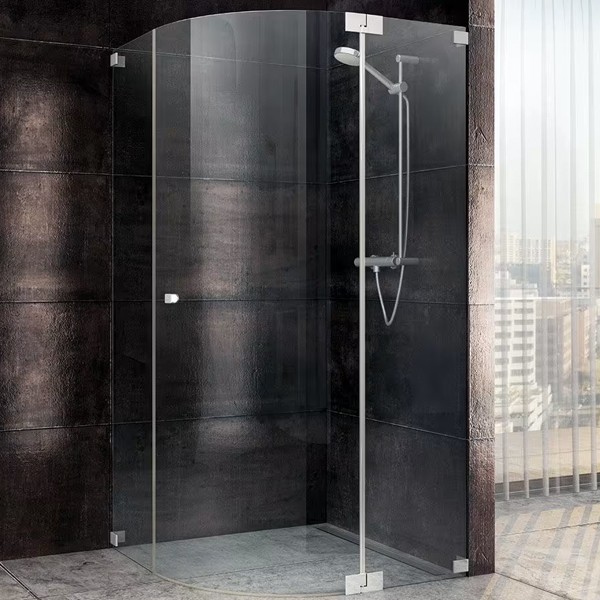 SPRINZ Rocky-Line O Duschabtrennung, Viertelkreisdusche, mit Drehtür und zwei Festteilen, für Wannenradius 500 mm, 1000 x 1000 x 2000, verschiedene Profilfarben, O15.2