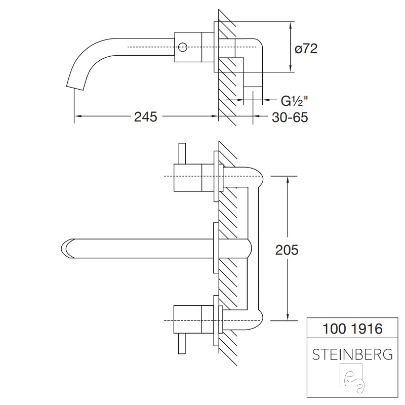 Steinberg Serie 100 3-Loch Waschtisch-Wand-Armatur, chrom